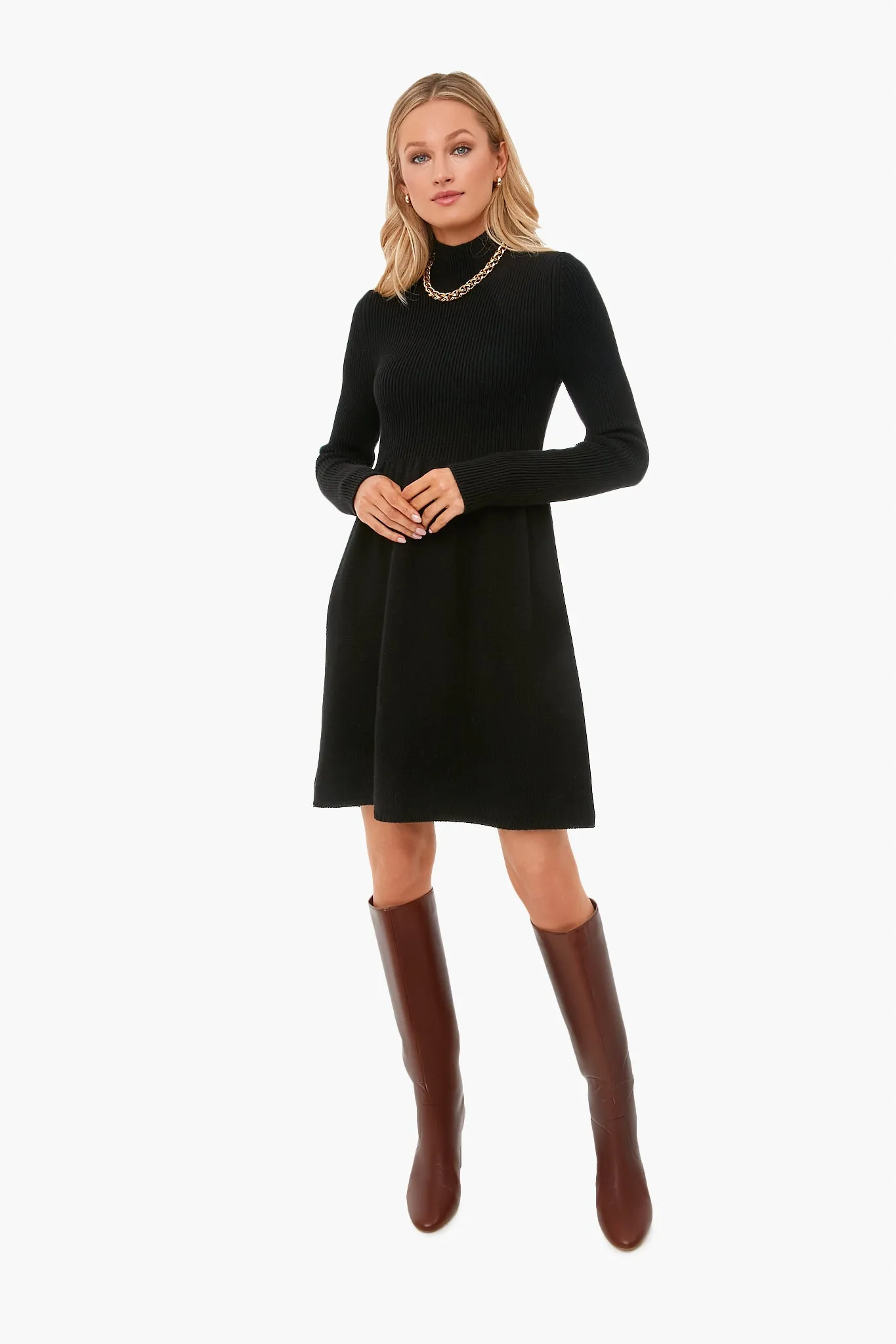 Black Turtleneck Peplum Sweater Dress