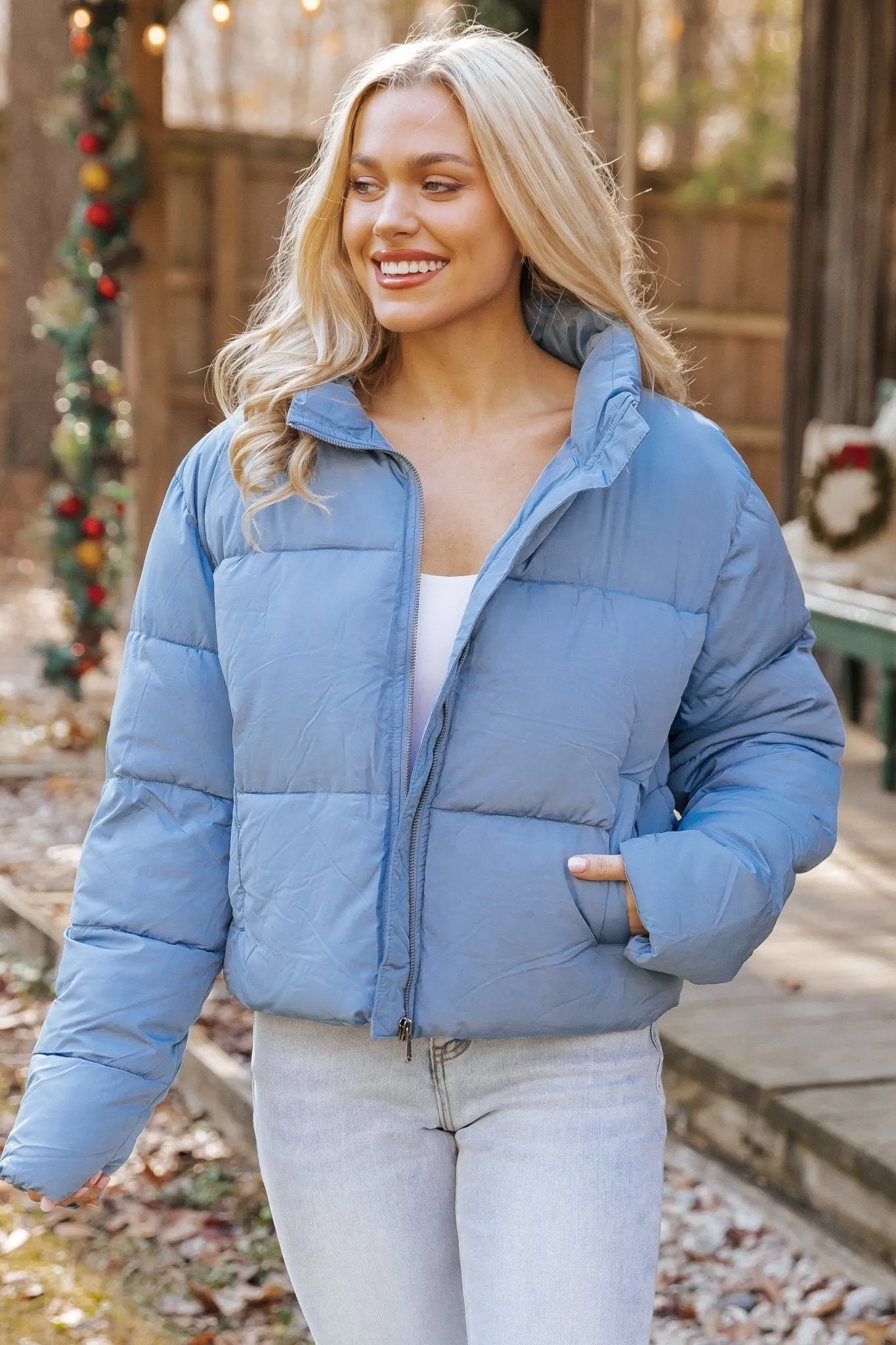 Blue Quilted Puffer Jacket