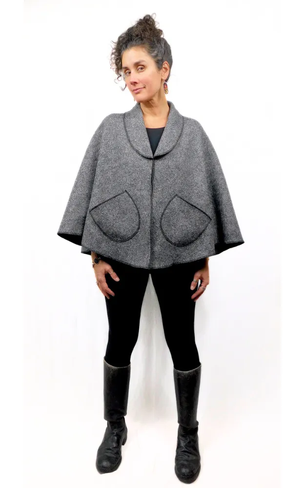 Boiled Wool Cape Jacket - Charcoal