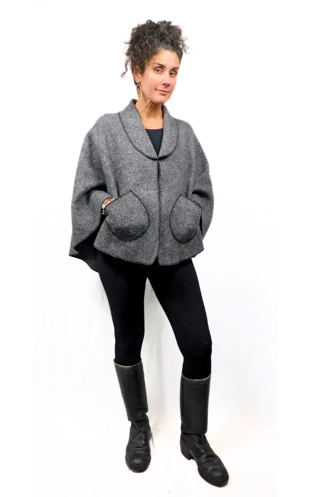 Boiled Wool Cape Jacket - Charcoal