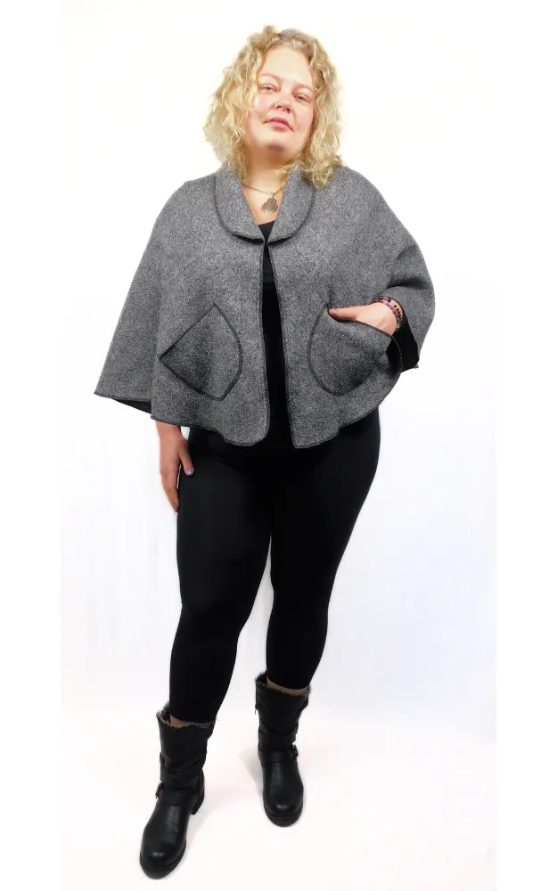 Boiled Wool Cape Jacket - Charcoal