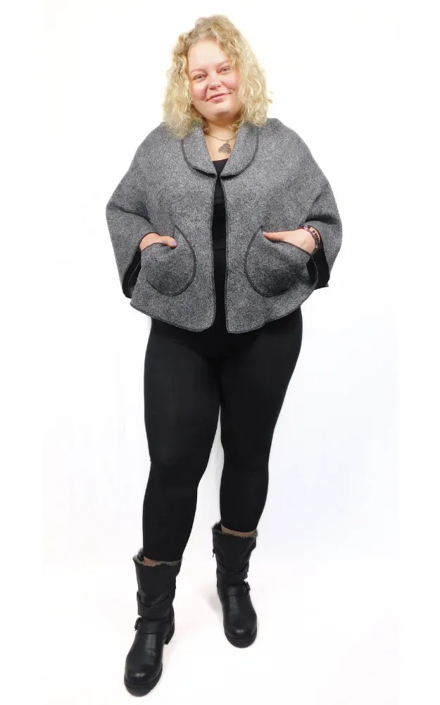 Boiled Wool Cape Jacket - Charcoal