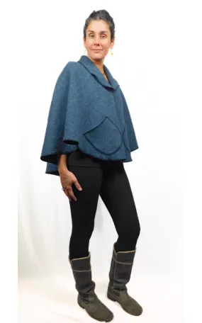 Boiled Wool Cape Jacket - Dusty Blue