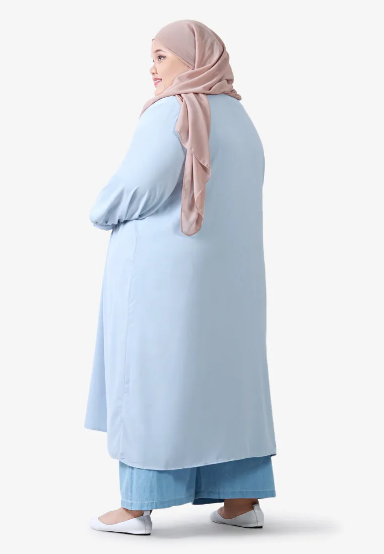 Breezie V-Neck Button Long Blouse - Light Blue