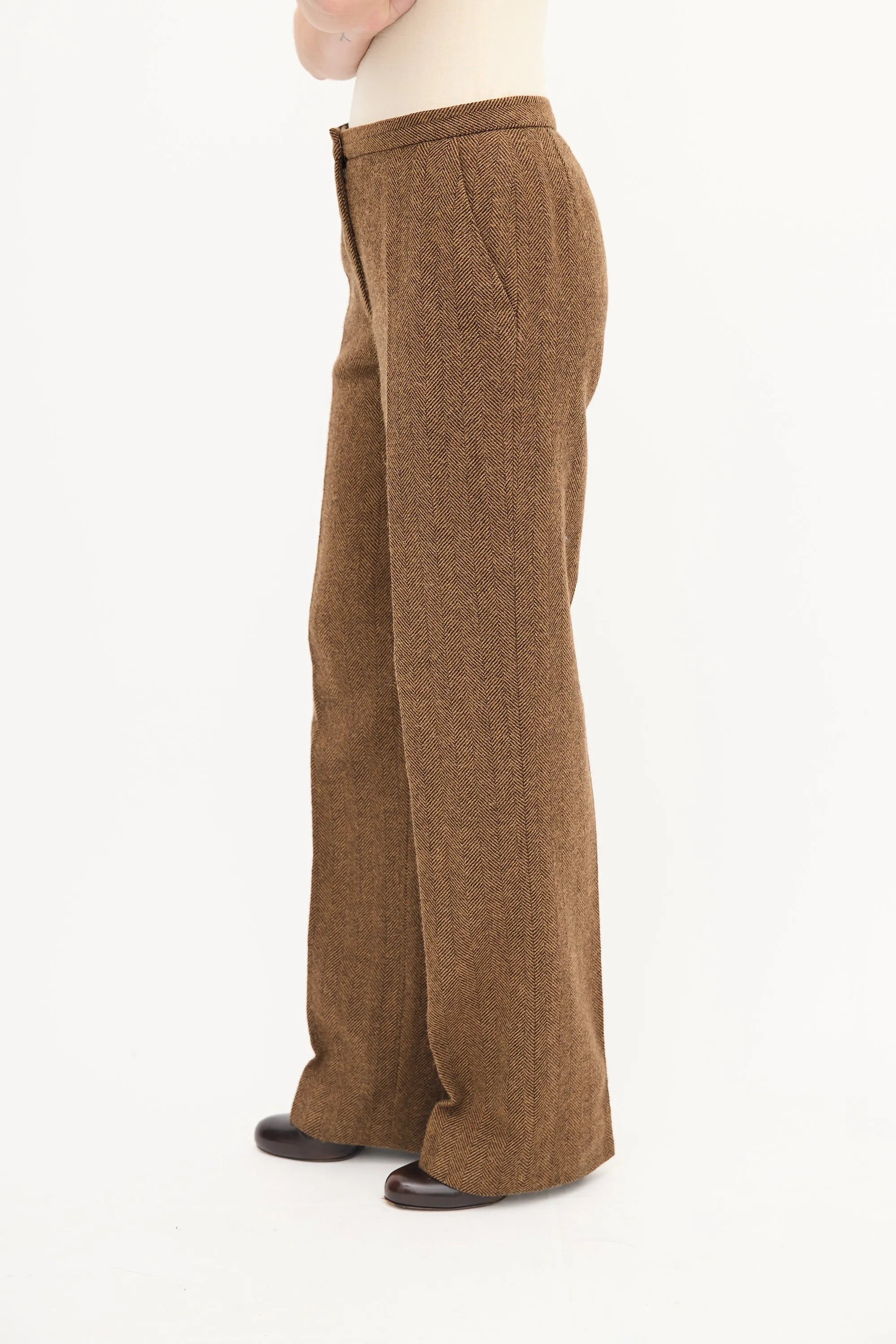 Brown Wool Herringbone Trouser