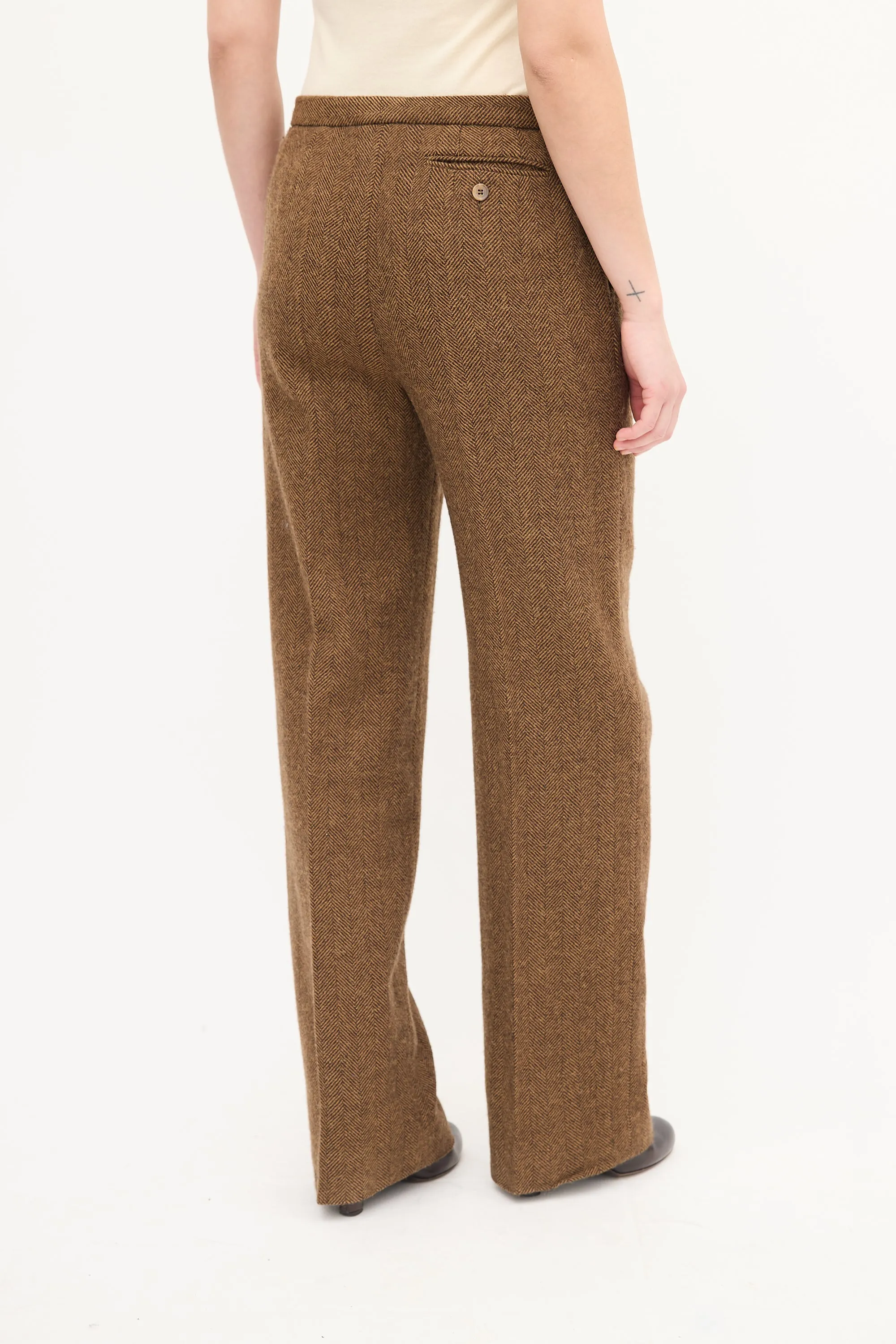 Brown Wool Herringbone Trouser