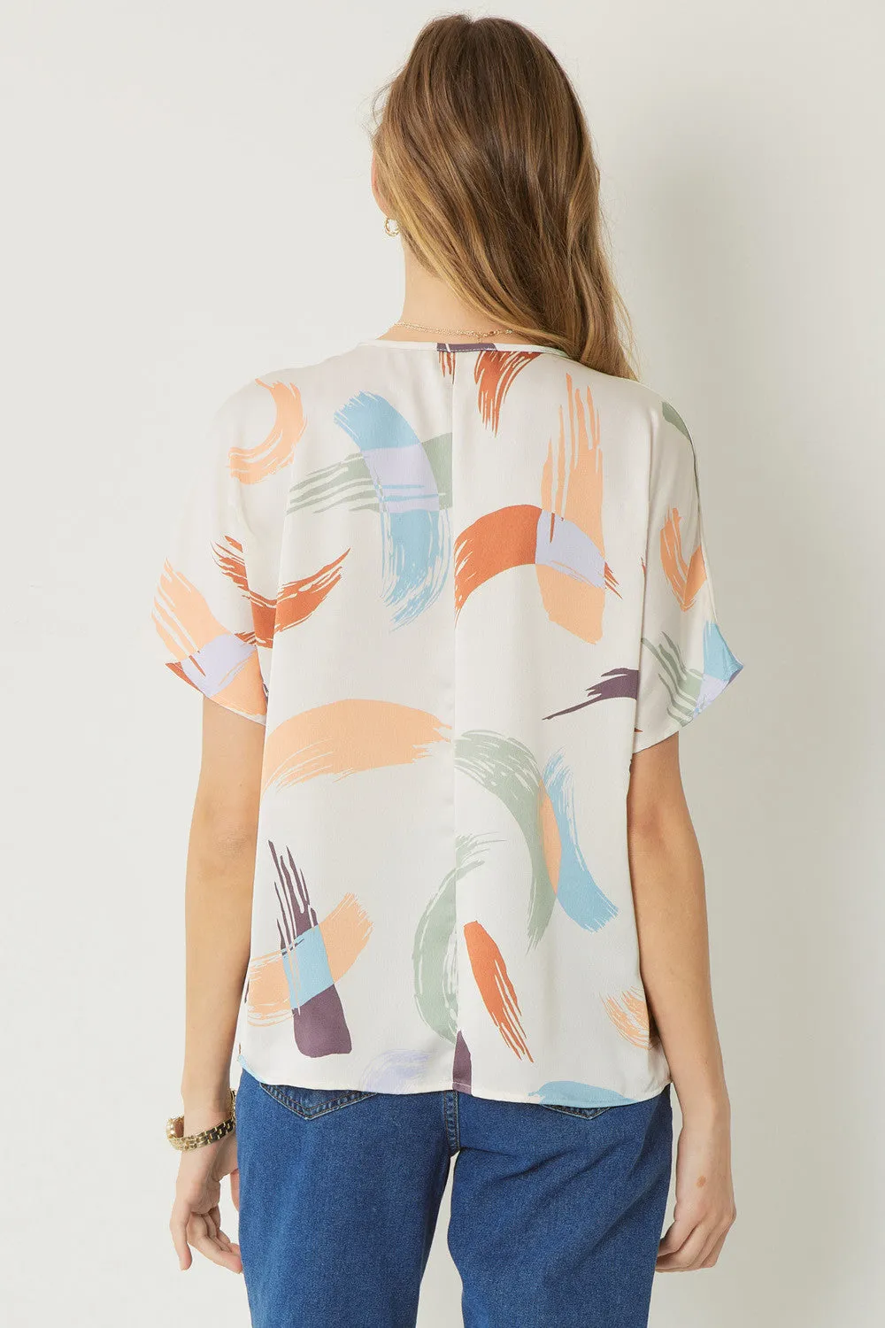 Brushstroke V-Neck Top, Natural