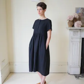 Button Down Linen Dress - Black