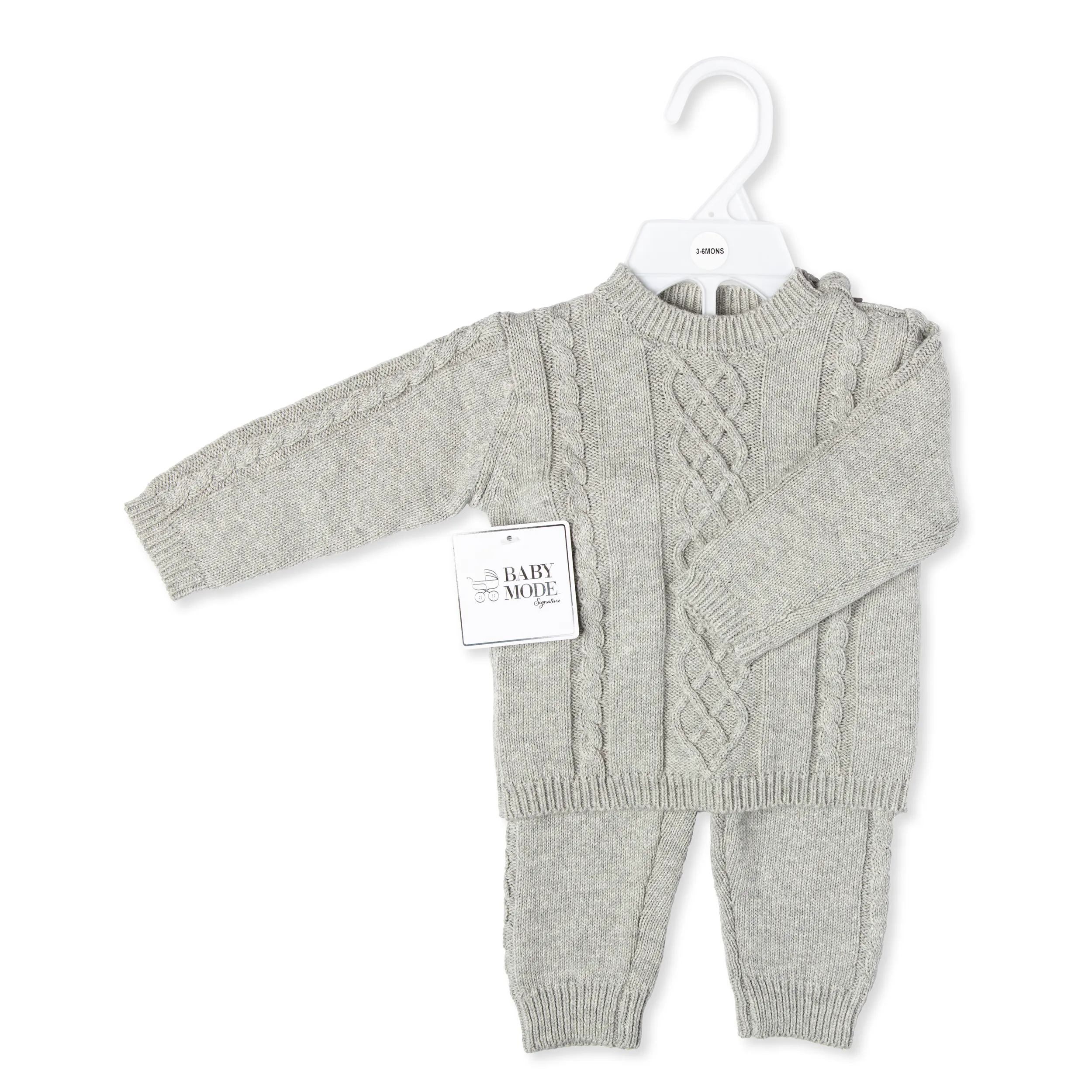 Cable-Knit Baby Sweater Set - Grey