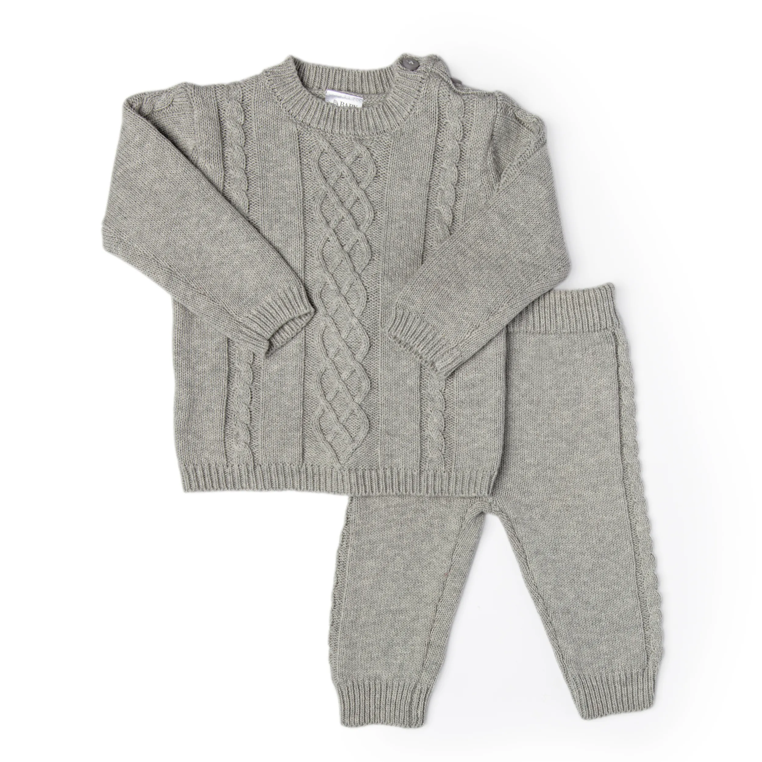 Cable-Knit Baby Sweater Set - Grey