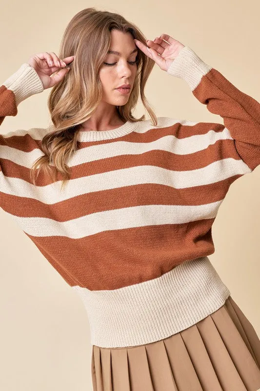 Camel/Cream Striped Oversize Sweater Top