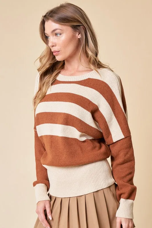 Camel/Cream Striped Oversize Sweater Top