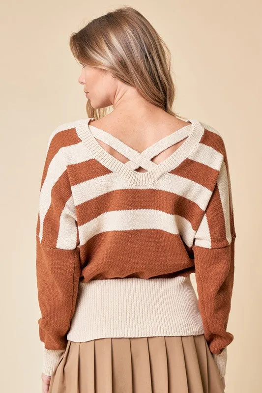 Camel/Cream Striped Oversize Sweater Top