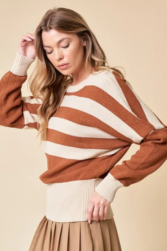 Camel/Cream Striped Oversize Sweater Top