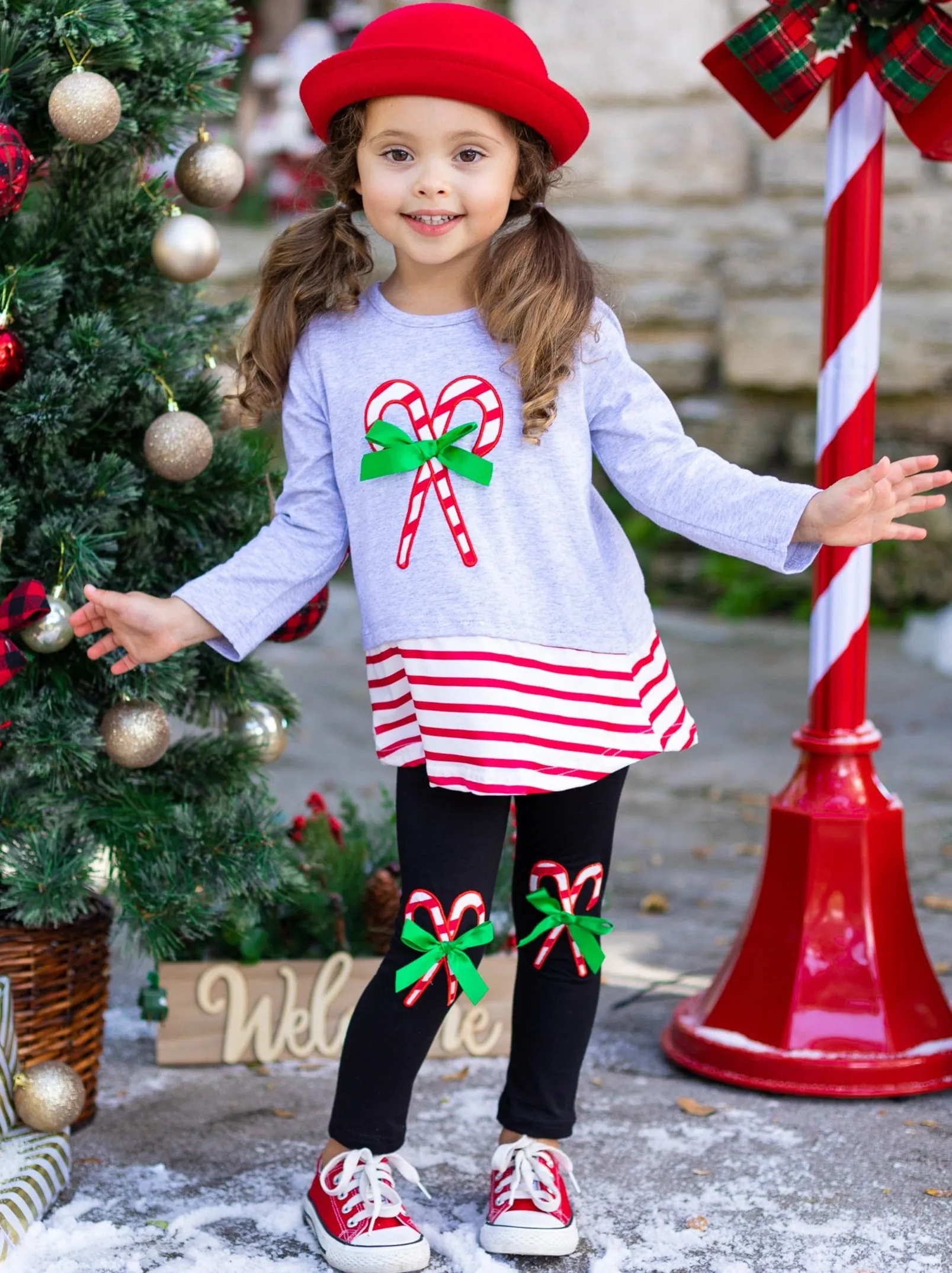 Candy Cane Chic Patched Legging Set