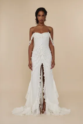 Cascading Ruffle Gown in Pearl (Pre Order)