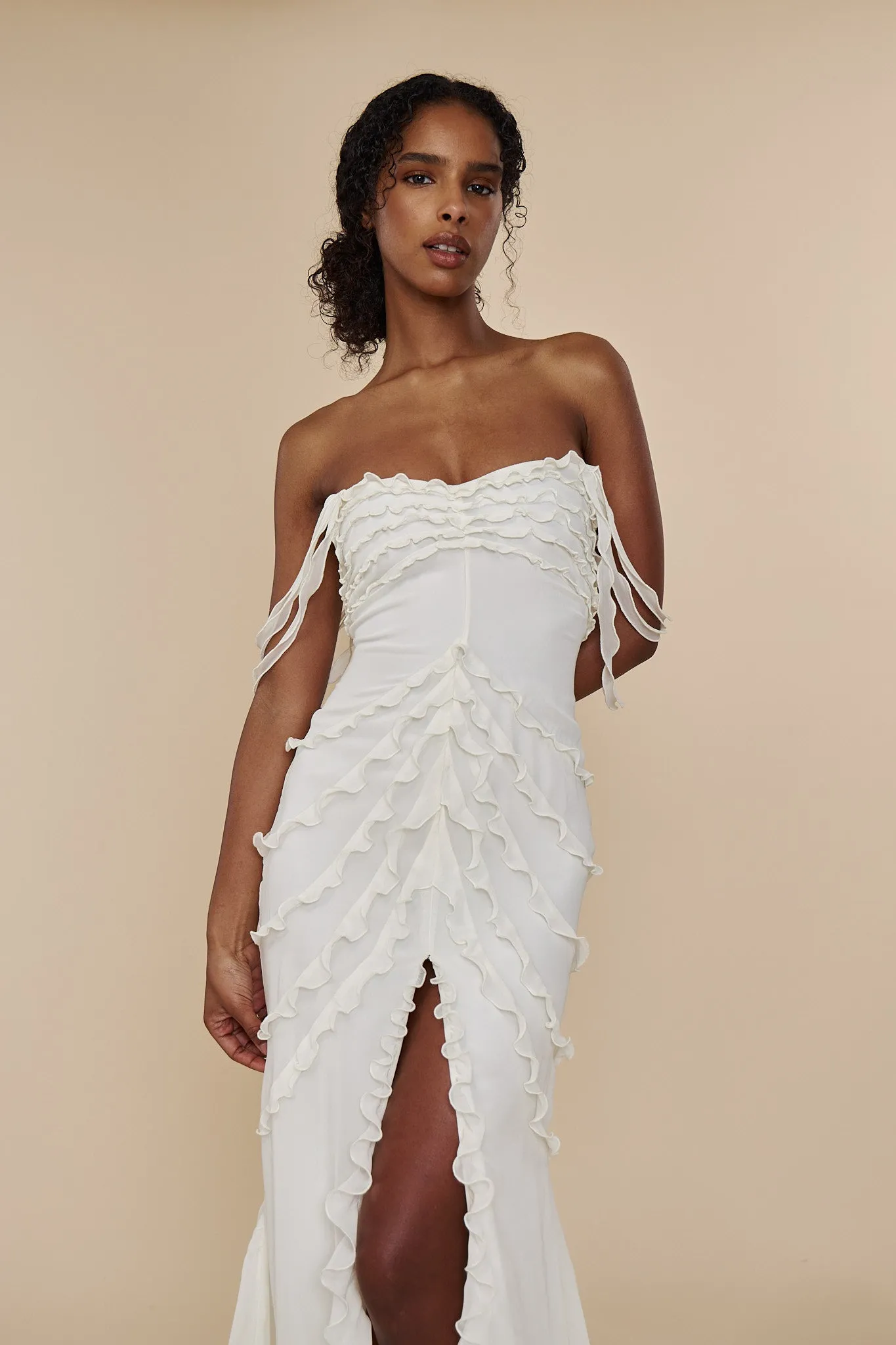 Cascading Ruffle Gown in Pearl (Pre Order)