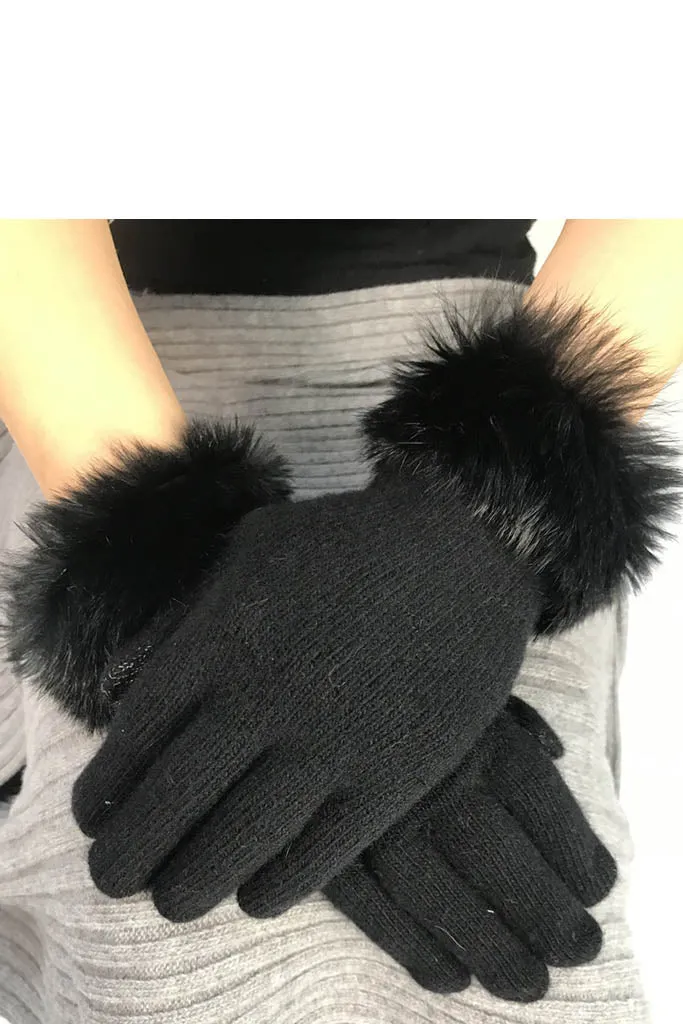 Cashmere Blend With 'Fur Trim Gloves'