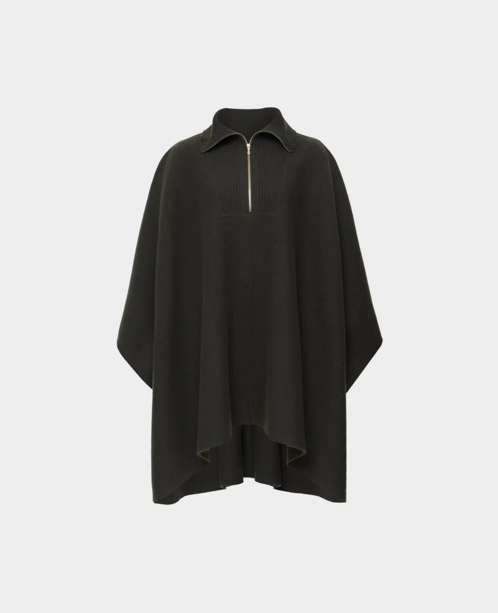 Cashmere Mix Zip Neck Cape Jumper