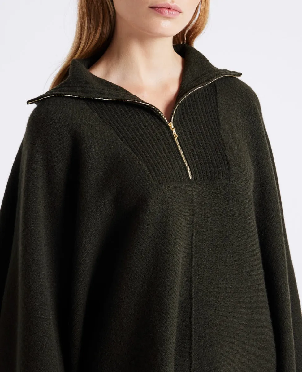 Cashmere Mix Zip Neck Cape Jumper