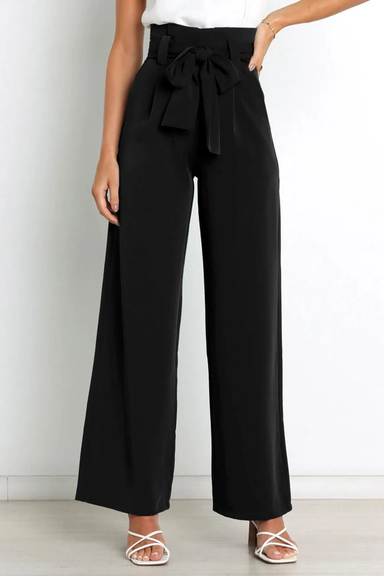 Casual Tie-Front Loose Straight Long Pants