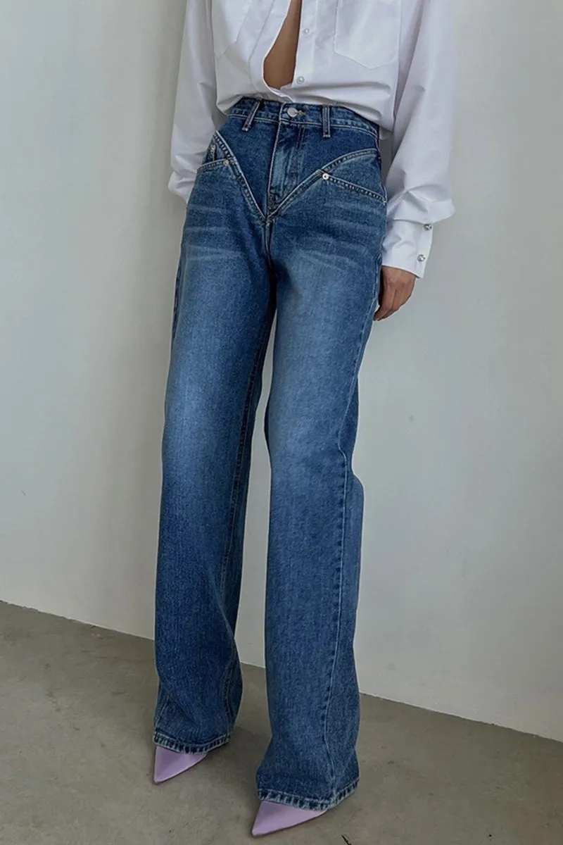 Casual Vintage Solid Patchwork High Waist Denim Jeans