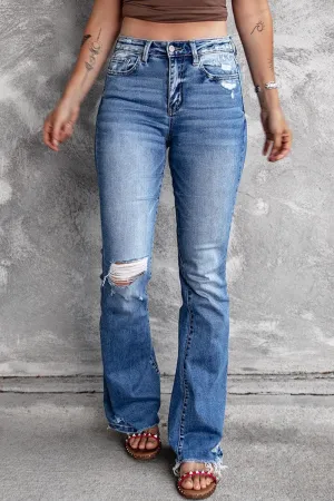 Casual Vintage Solid Ripped High Waist Regular Denim Jeans