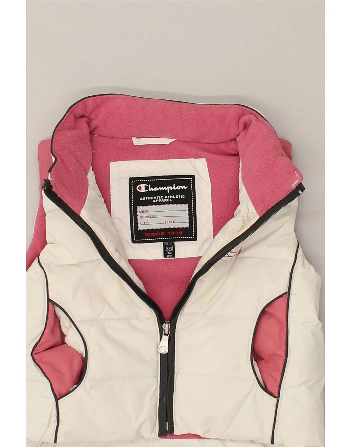 CHAMPION Girls Hooded Padded Gilet 3-4 Years 2XS White Colourblock