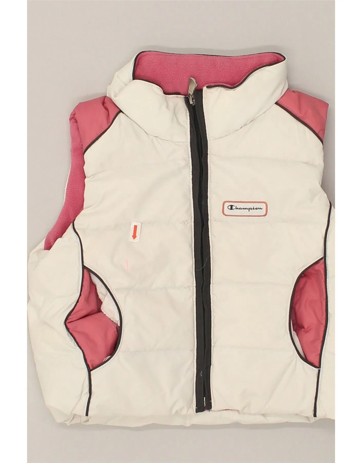 CHAMPION Girls Hooded Padded Gilet 3-4 Years 2XS White Colourblock