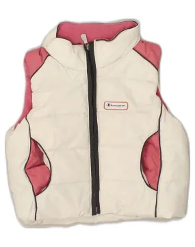 CHAMPION Girls Hooded Padded Gilet 3-4 Years 2XS White Colourblock