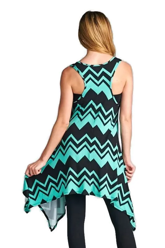 Chevron Tunic Tank, Black & Mint