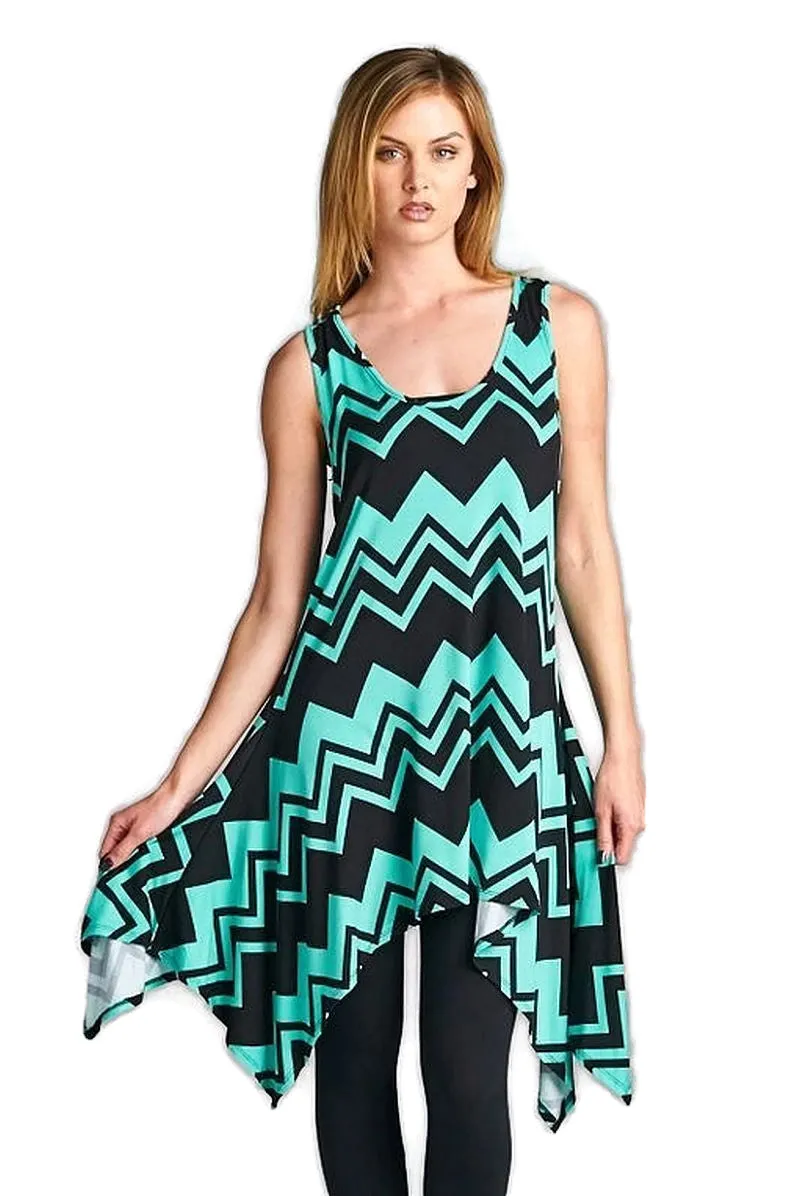 Chevron Tunic Tank, Black & Mint