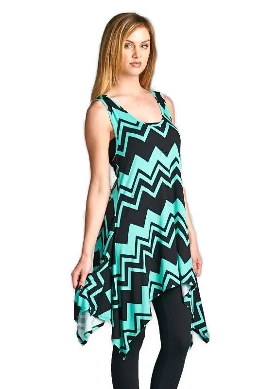 Chevron Tunic Tank, Black & Mint