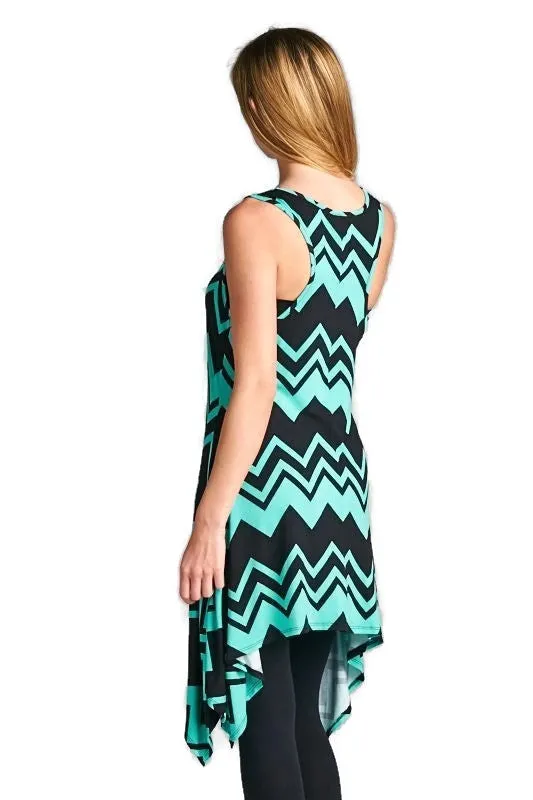 Chevron Tunic Tank, Black & Mint