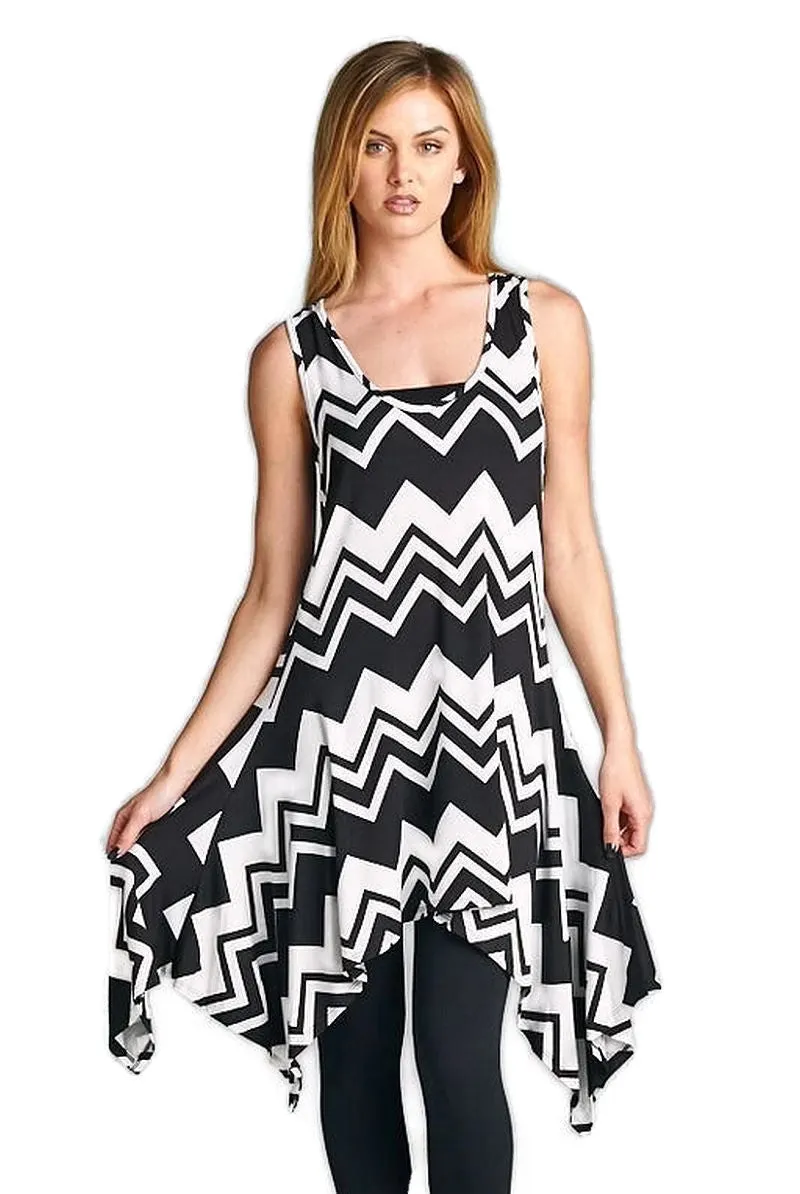 Chevron Tunic Tank, Black & White