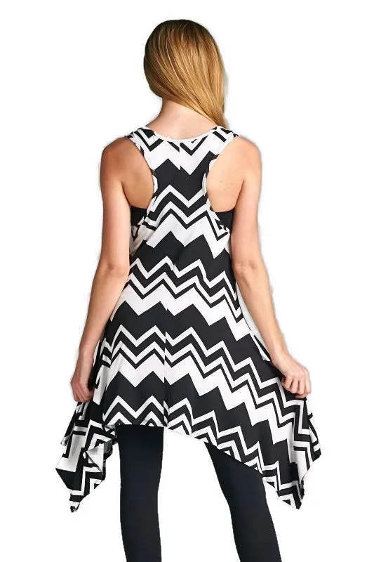 Chevron Tunic Tank, Black & White