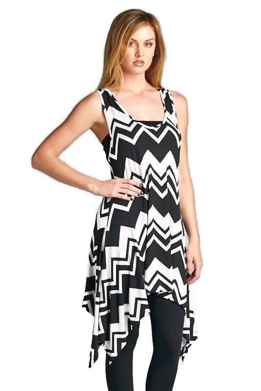 Chevron Tunic Tank, Black & White