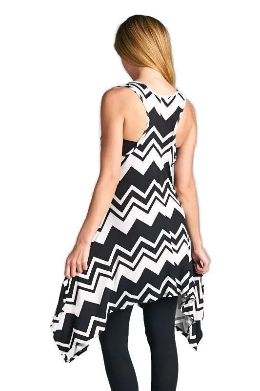 Chevron Tunic Tank, Black & White