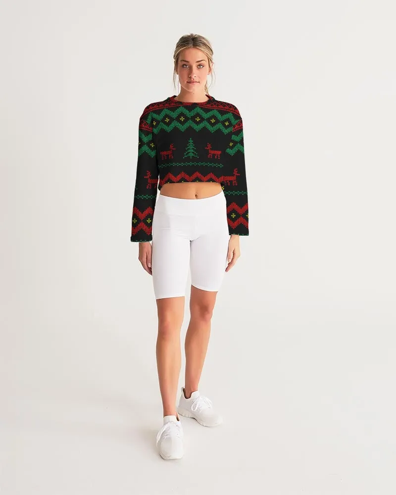 Christmas Merry Sweatshirt (Sweater) Black Women's Cropped Sweatshirt