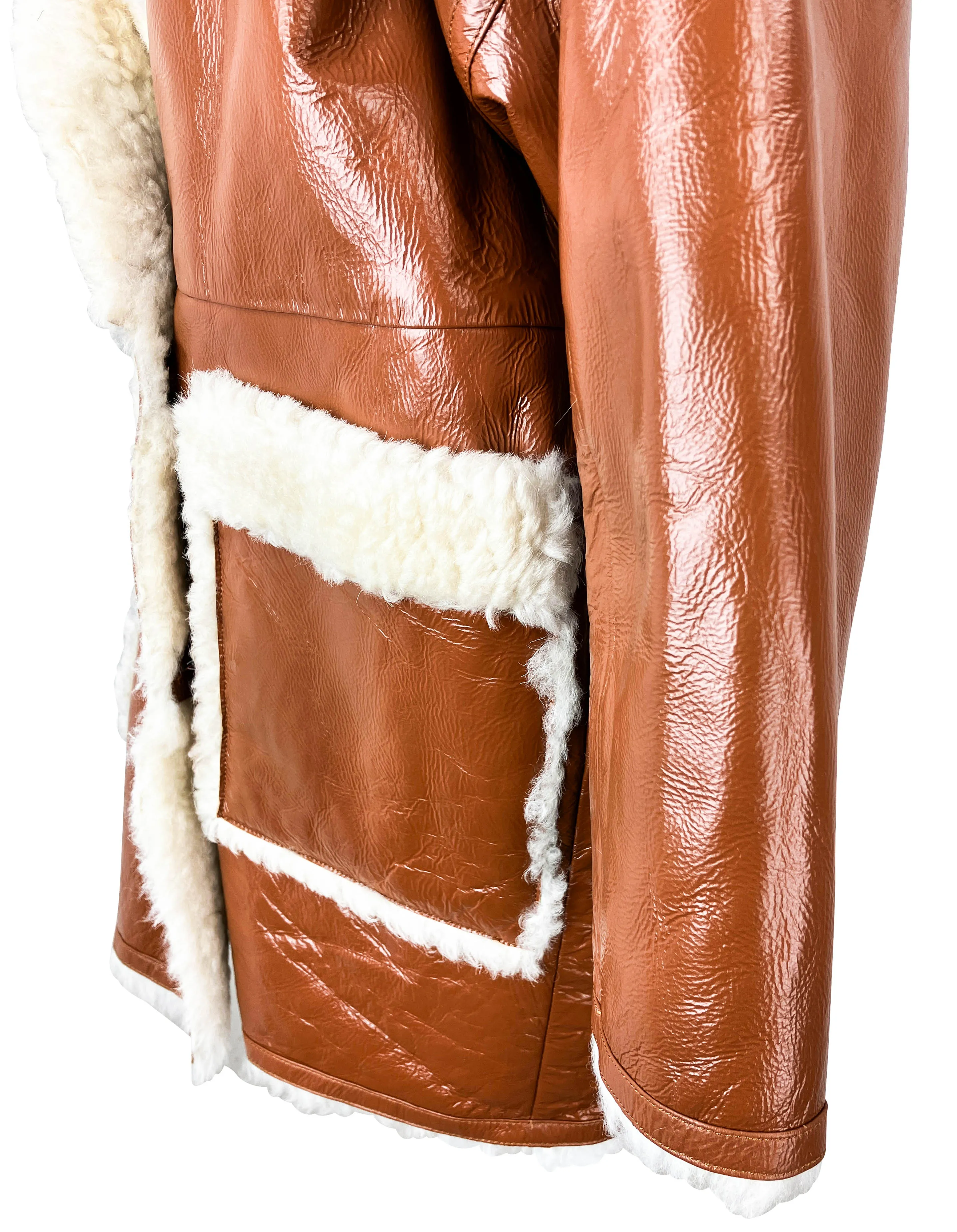 Citizens of Humanity Elodie Shearling Coat in Camel Shiny Icelandic Merino