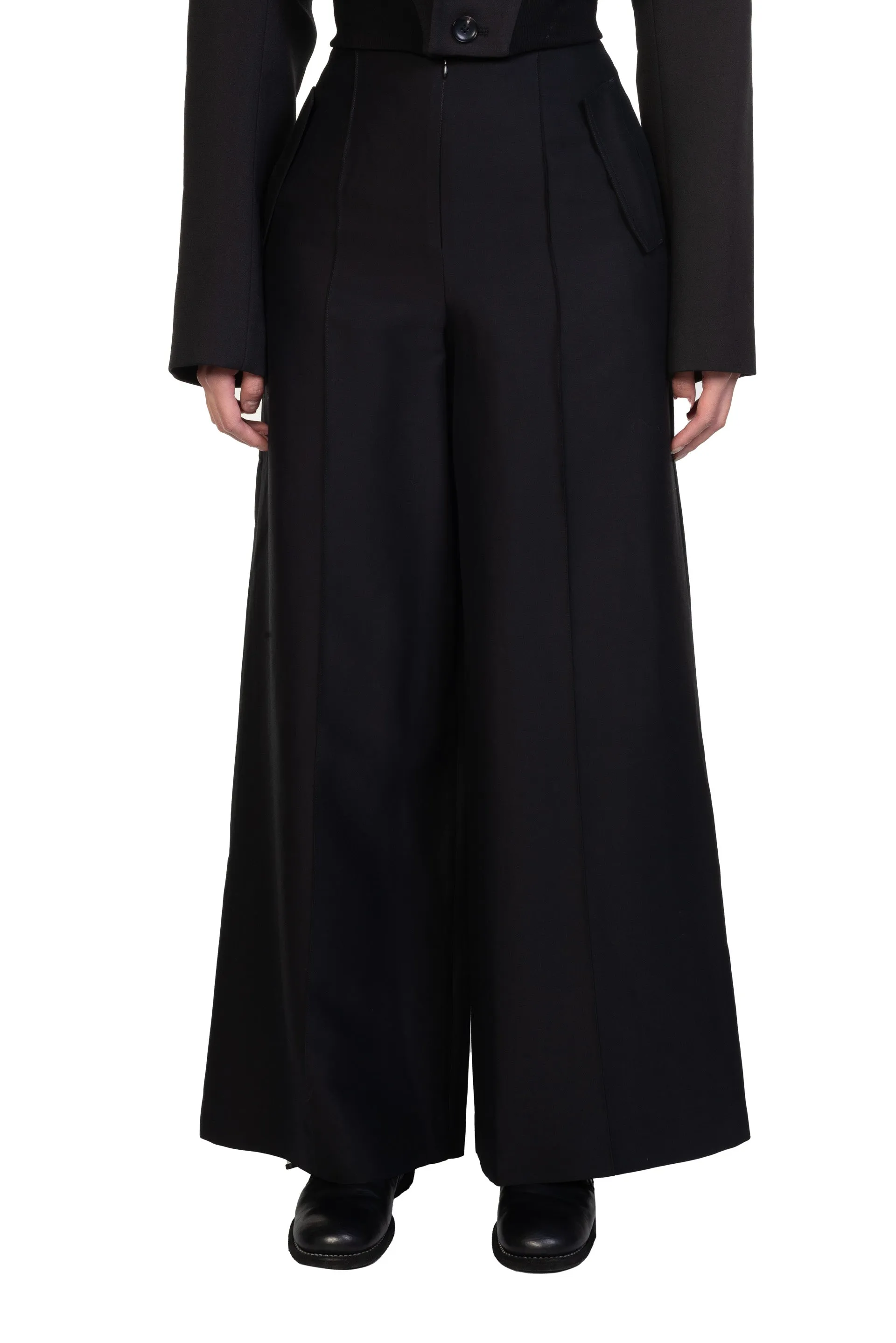 Classic Silk Wool Wide-Leg Trousers