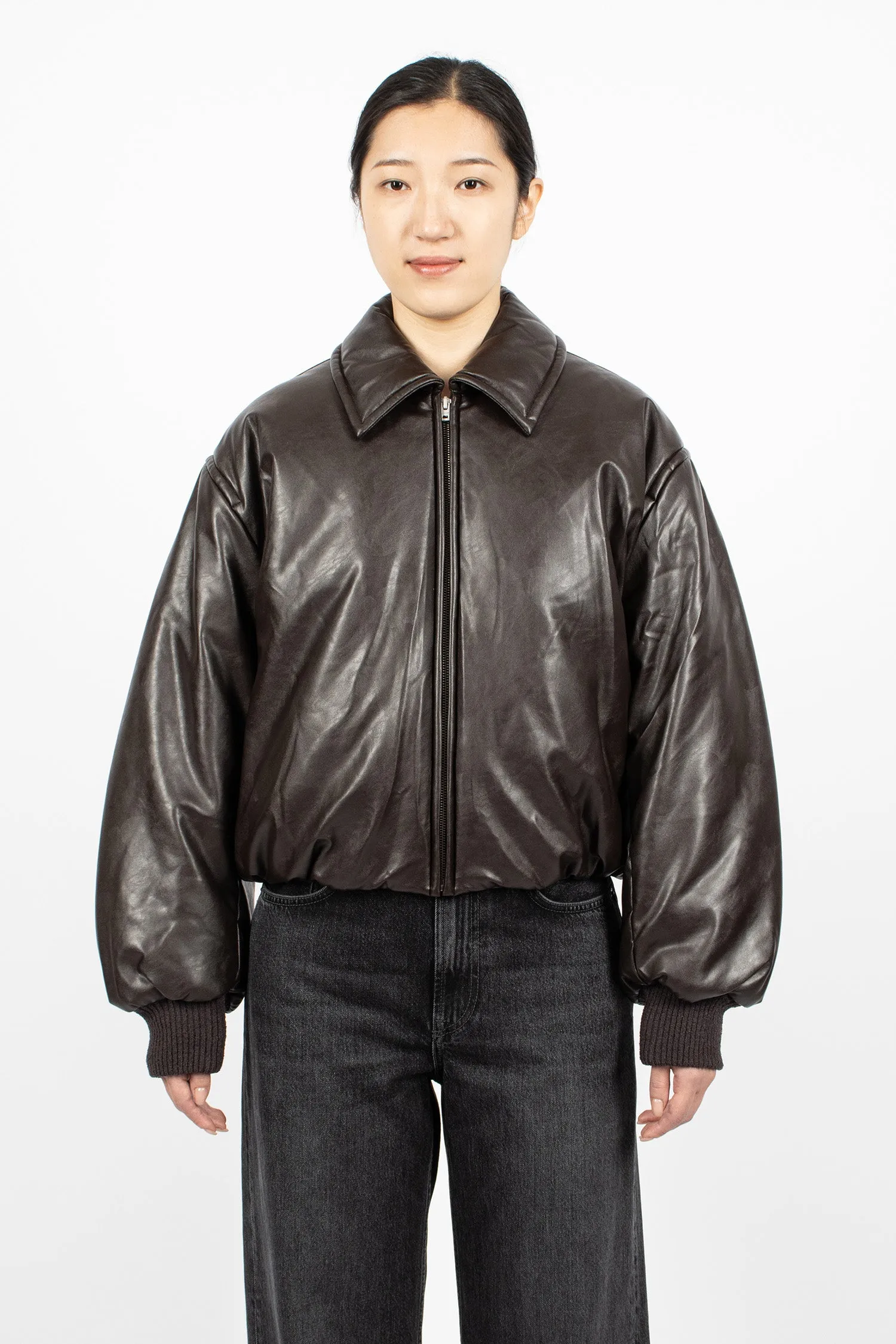 Coated Bomber Jacket Dark Brown