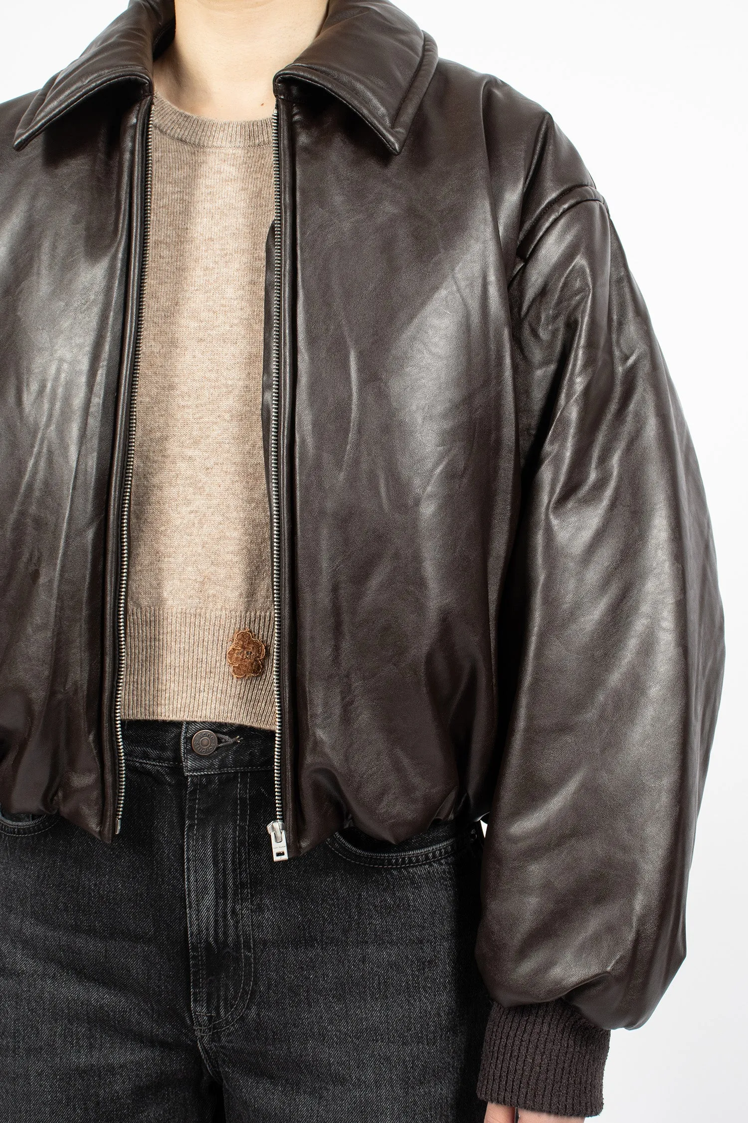 Coated Bomber Jacket Dark Brown