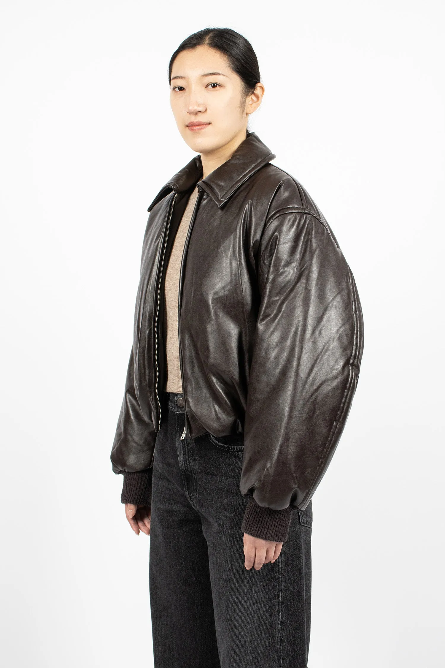 Coated Bomber Jacket Dark Brown