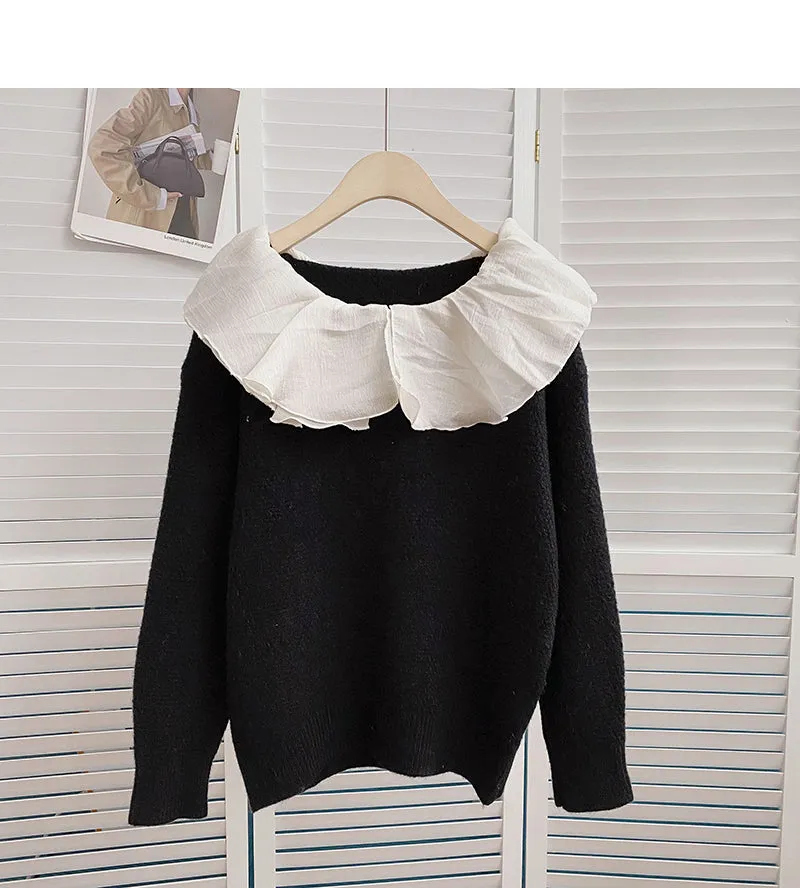 Color contrast doll neck long sleeve Pullover Sweater  6194