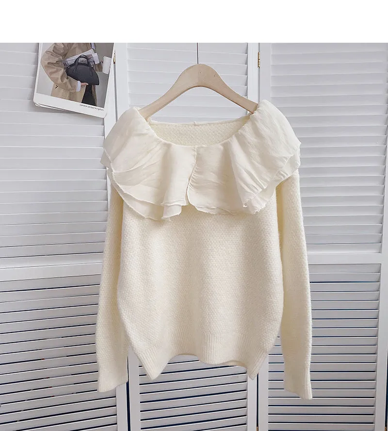 Color contrast doll neck long sleeve Pullover Sweater  6194