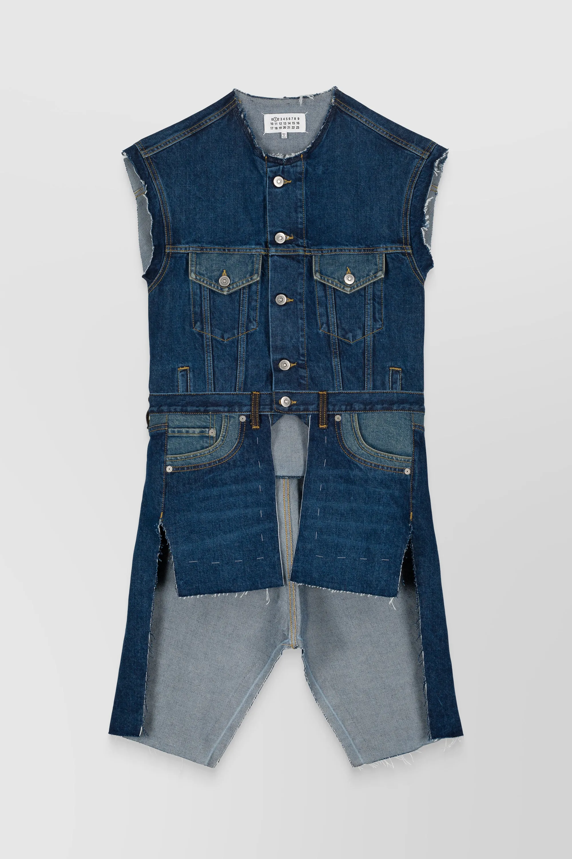 Combo denim deconstructed long gilet