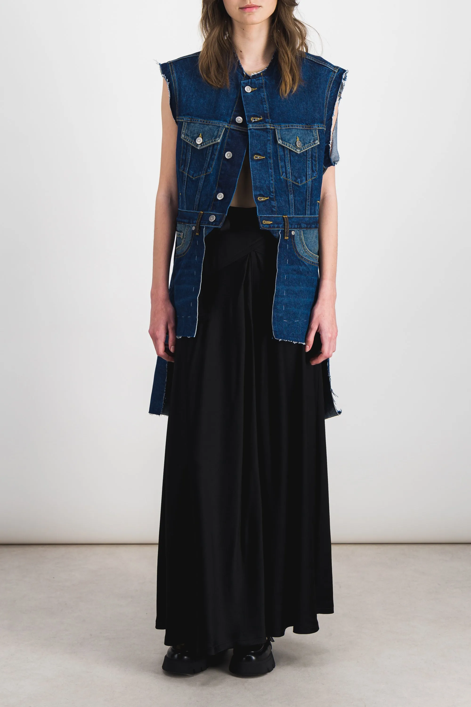 Combo denim deconstructed long gilet