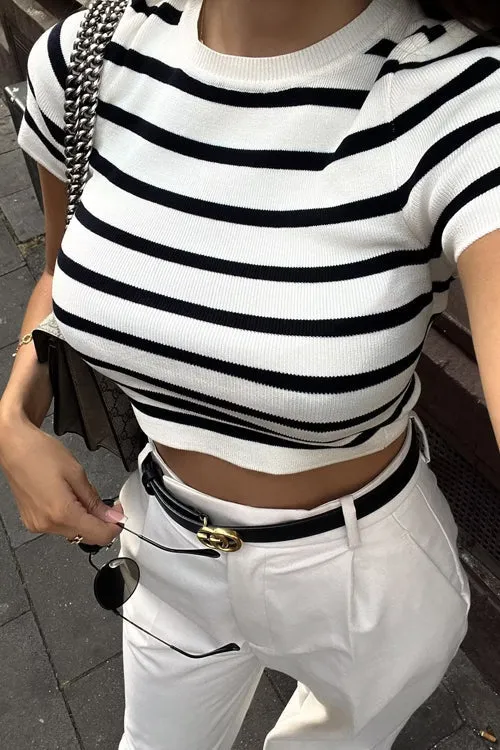 Cool Girl Essence Striped Short Sleeve Knit Top - 2 Colors