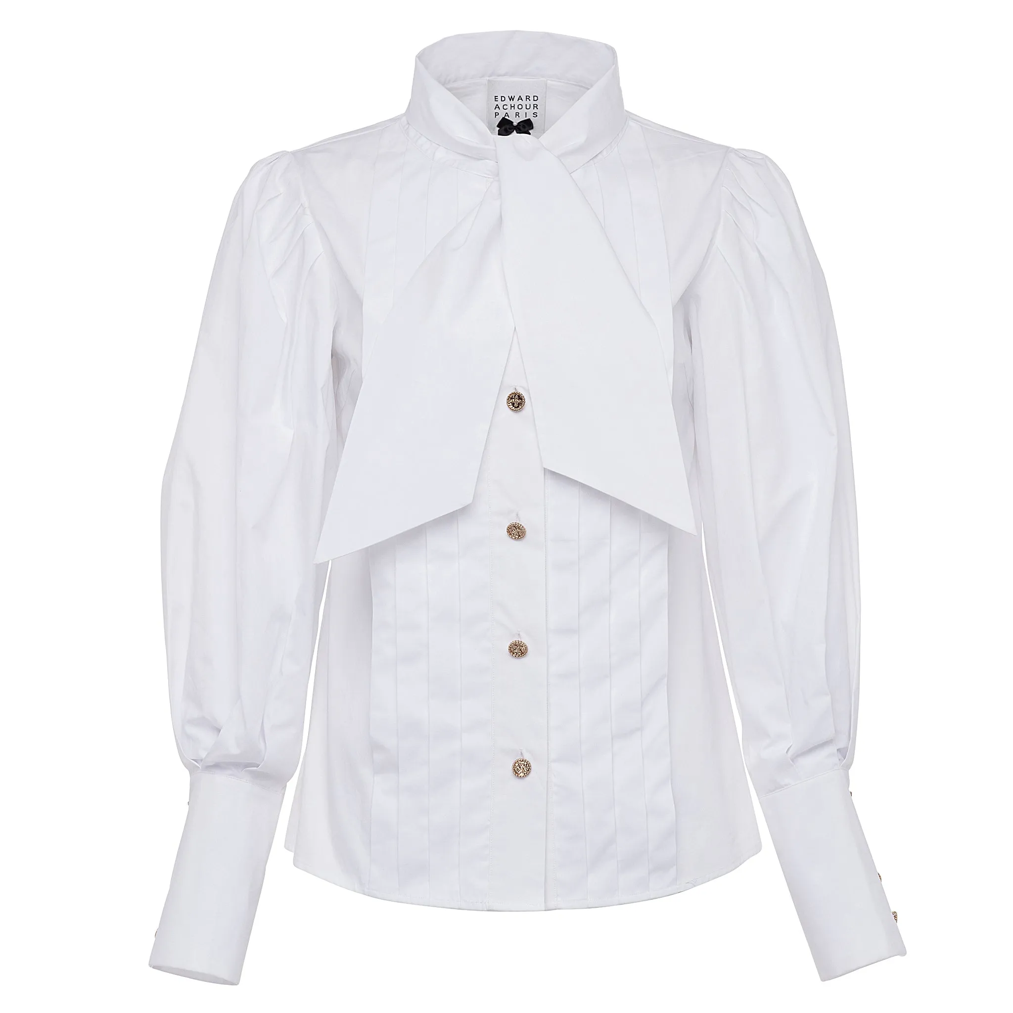 Cotton Puff Sleeve Button Down Blouse - White